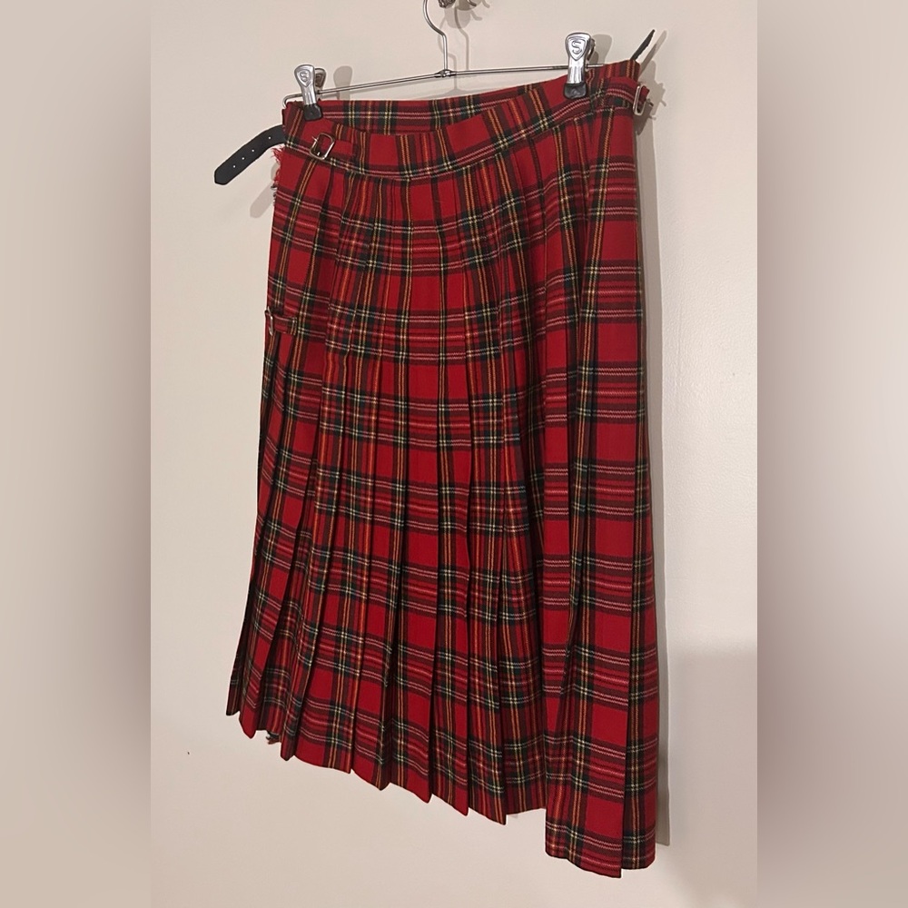 Vintage Red Tartan Wool Kilt Skirt